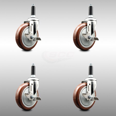 Service Caster 5 Inch 316SS Maroon Poly Swivel 7/8 Inch Expanding Stem Caster Set Brake SCC SCC-SS316EX20S514-PPUB-MRN-TLB-78-4